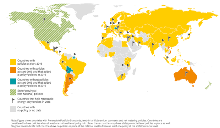 Countries with renewable energy deployment schemes in 2016